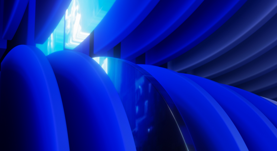 'Supercharged' Text on an abstact blue background.